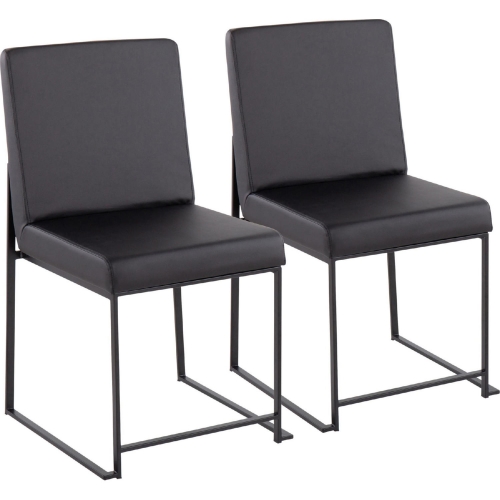 High Back Fuji Dining Chair in Black Leatherette & Black Steel (Set of 2)